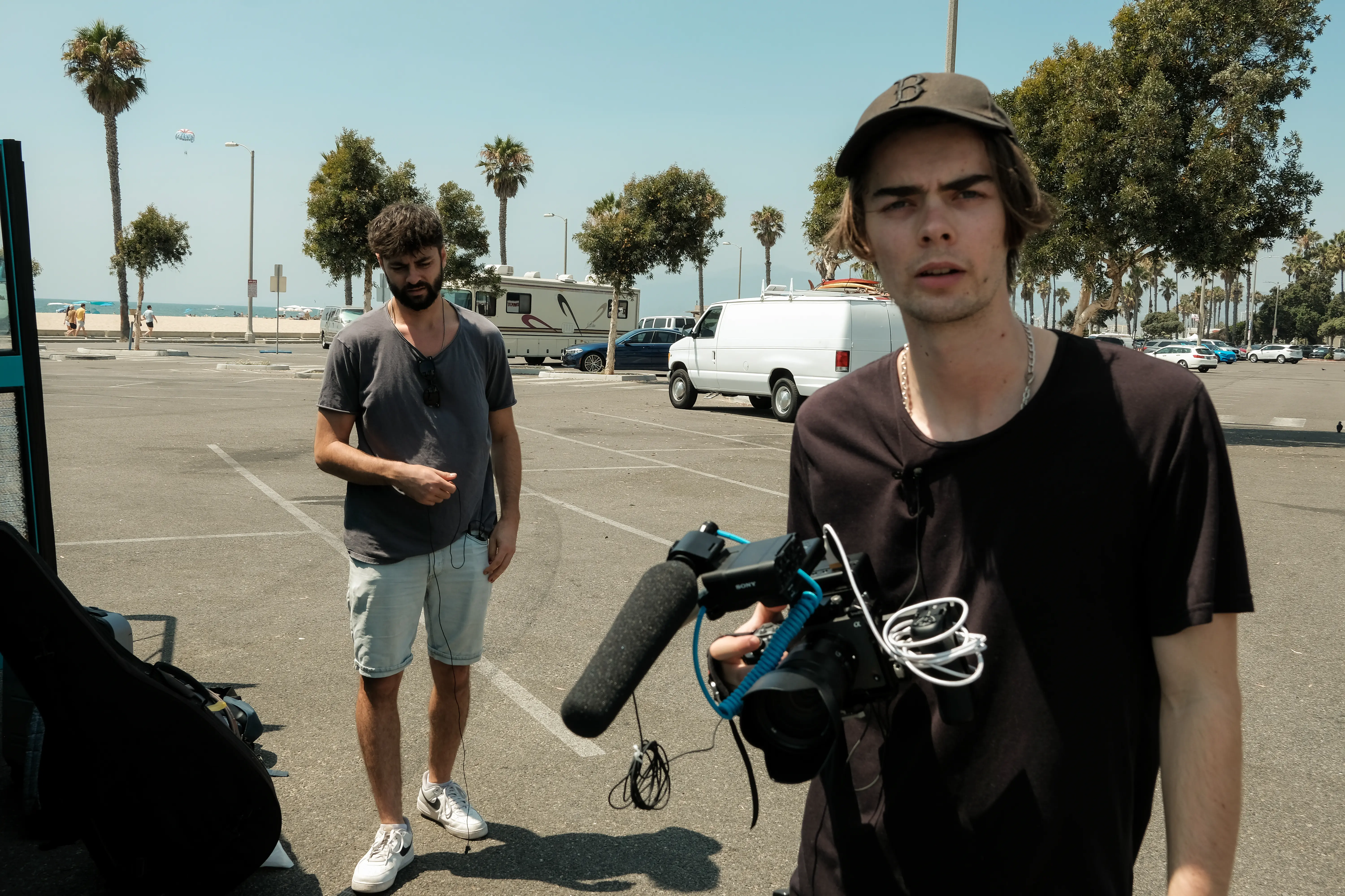 Nick Cassidy and Cash Cassidy on the set of Childish Things.